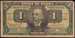 Cédula Brasileira, Banco do Brasil, Valor 1 Mil Reis - Série 462ª Circulada como 1 Cruzeiro, Período de Circulação 1942/1955, Muito Bem Conservada.