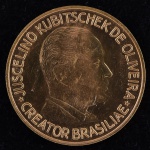 Numismática: Medalha Comemorativa, Inauguração de Brasília - Presidente Juscelino Kubitschek, Data 21 de Abril de 1960, Ouro, Peso 8 g, Diâmetro 22 mm, Flor de Cunho.