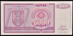 Cédula Estrangeira, CROÁCIA - KRAJINA, Valor 5000 Dinars, Data 1992, Flor de Estampa.