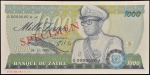 Cédula do ZAIRE, " SPECIMEN ", Valor 1000 Zaires, Data 24/11/1985, Flor de Estampa.