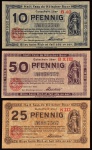 Coleção de Cédulas da Alemanha, Valores 10; 25 e 50 Pfennig, Data 1920, Flor de Estampa