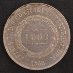 Moeda do Brasil, Império, 2º Tipo - 3º Sistema Monetário, Valor 1000 Reis, Data 1856, Prata, Peso 12,75 g, Diâmetro 30 mm, Muito Bem Conservada/ Soberba.