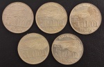 Moedas do Brasil, República, Valor 5000 Reis, Datas 1936/1938, Homenagem a Santos Dumont, Prata, Peso 10 g, Diâmetro 28 mm, Total de 5 Moedas, com o Brilho da Cunhagem - Flor de Cunho.