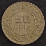 Moeda do Brasil, República, Valor 50 Reis, Ano 1925, Níquel, Muito Bem Conservada.