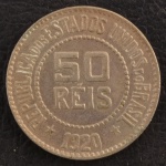 Moeda do Brasil, República, Valor 50 Reis, Ano 1920, Níquel, Soberba.