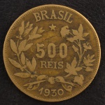 Moeda do Brasil, Símbolo da Fortuna, Valor 500 Reis, Data 1930 ( a Mais Rara da Série ), Bronze Alumínio, Muito Bem Conservada.