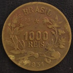 Moeda do Brasil, Símbolo da Fortuna, Valor 1000 Reis, Data 1931 ( Terceira Mais Rara da Série ), Bronze Alumínio, Muito Bem Conservada.