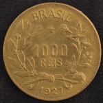 Moeda do Brasil, República, Valor 1000 Reis, Ano 1927, Bronze Alumínio, com Brilho de Cunhagem - Flor de Cunho.