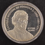 Moeda Comemorativa do Brasil, Homenagem a AYRTON SENNA, Valor 2 Reais, Data 1995, Prata, Peso 27 g, Diâmetro 40 mm, sem Estojo e Certificado, Flor de Cunho.