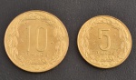 Moedas Estrangeiras, ESTADOS da ÁFRICA CENTRAL, Valores 5 e 10 Francos, Ano 2003, Bronze Alumínio, Flor de Cunho.