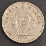 Moeda Estrangeira, CUBA, Ernesto Che Guevara - Pátria ou Morte, Valor 3 Pesos, Data 1992, Níquel, Soberba.