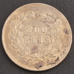 Moeda de PORTUGAL, Reino Carlos I, Valor 200 Reis, Data 1891, Prata, Peso 5 g, Diâmetro 23 mm, Soberba/FC.