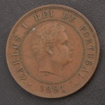 Moeda de PORTUGAL, Reino D. Carlos I, Valor 20 Reis, Data 1891, Bronze, Soberba.