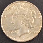 Moeda dos ESTADOS UNIDOS DA AMÉRICA, Valor 1 Dollar, Data 1923, Prata, Peso 26,5 g, Diâmetro 38 mm, Flor de Cunho.