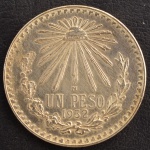 Moeda Estrangeira, MÉXICO, Valor 1 Peso, Data 1932, Prata, Peso 17 g, Diâmetro 34 mm, Flor de Cunho.