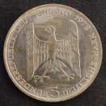 Moeda Estrangeira, ALEMANHA, Valor 5 Mark, Data 1978, Prata, Peso 11 g, Diâmetro  30 mm, Flor de Cunho.