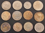 Moedas Estrangeiras, Diversos Países - Hong Kong, Chile, Holanda, Dinamarca, Peru, Índia, Venezuela, Inglaterra, Canadá, New Foundland (1894), Prata, Peso Total 15 g, Diâmetro 15 mm (cada), Total de 12 Moedas, Soberbas/FC.