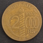 Moeda do Brasil, República, Valor 2000 Reis, Data 1938, Variante : Borda SERRILHADA, Bronze Alumínio, Muito Bem Conservada.