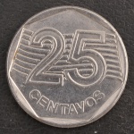 Moeda do Brasil, Valor 25 Centavos, FAO - Alimentos para o Mundo, Data 1995, Aço Inox, Flor de Cunho.