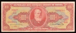 Cédula Brasileira, Valor 100 Cruzeiros, 2ª Estampa - Série 312ª com Numeração Baixa 000070, Efígie D.Pedro II, Muito Bem Conservada.