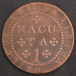 Moeda do Brasil, Valor 1 Macuta, Data 1814, Cobre, Soberba.