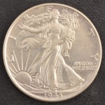 Moeda dos Estados Unidos da América, Valor 1/2 Dollar, Data 1943, Prata, Peso 12,5 g, Soberba.