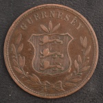 Moeda Estrangeira, GUERNSEY, Valor 8 Doubles, Data 1864, Bronze, Muito Bem Conservada.