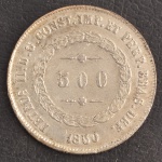 Moeda do Brasil, Império, 3º Sistema Monetário, 1º Tipo, Valor 500 Reis, Data 1850, Prata, Peso 6,3 g, Diâmetro 25,5 mm, MBC/Soberba.