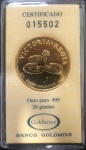 Barra Circular, Banco do Brasil, Certificada Nº 015502, Ouro Puro (999), Peso 20 g, Excelente Oportunidade para Investimento, Lacrada.