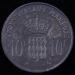 Rara Moeda de MÔNACO ( Apenas 100 Peças Cunhadas ), Valor 10 Francos, Ano 1966, Prata, Peso 25 g, Diâmetro 37 mm,  com Patina- Flor de Cunho.