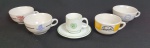 Colecionismo - Cinco xícaras comemorativas em porcelana, sendo 4 para chá e 1 para café com pires. Uma com bicado.