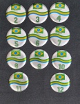 Jogo Futebol de Botão / Mesa - Brasil, 11 peças, em alumínio. Medindo: 4 cm.
