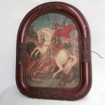 Quadro São Jorge, com perdas na moldura. Medindo: 50 x 39 cm. 