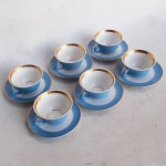 Mauá - Seis xícaras para café em porcelana, esmaltado na cor azul com fio de ouro.