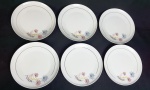 Schmidt - Seis pratos para sobremesa em porcelana nacional na cor branca, delicada decoração floral e fio de ouro. Medindo: 20 cm.