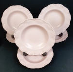 J&G Meakin - Seis pratos fundos em faiança inglesa, na cor rosa. Medindo: 4 x 23 cm.