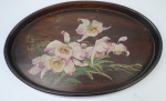 Bandeja oval em madeira, pinta à mão. Medindo: 38 x 24 cm. 