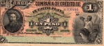 P-S103r  ANTIGA CÉDULA DA REPÚBLICA DOMINICANA " EL BANCO DE LA COMPAIA DE CRÉDITO DE PUERTO PLATA " 1 PESO ( MBC ) 1881 - 1889
