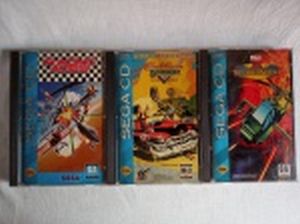 RETRÔ GAMES - Três CDs para console Sega CD dos jogos: "Cadillacs and Dinosaurs", "Thunderstrike" e "Racing Aces". Usados e sem garantias.