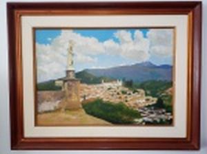 Carlos AUGUSTO da Silva Neto (Século XX) "Vila Rica - Ouro Preto" óleo sobre tela, 50 x 70cm. Assinado e titulado no verso. Moldura 75 x 96cm.