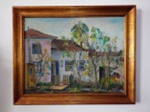 Giancarlo ZORLINI (São Paulo, SP 1931) "Casario" óleo sobre tela, 50 x 64cm. Assinado e datado 1981. Moldura 62 x 77cm.