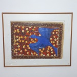 Elza O.S. - "Pássaro azul", óleo sobre cartão, 41 x 57cm. Moldura envidraçada 58 x 72cm.