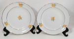 PORCELANA REAL S. PAULO - Par de pratos dito rasos em porcelana branca decorada por flores amarelas e ramagens em policromia além de filetação dourada nas bordas. Medem 24 cm de diâmetro cada.