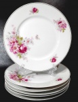 PORCELANA EPIAG - CZECHOSLOVAKIA - Belo jogo para sobremesa contendo 6 pratos em porcelana branca decorada por rosas e flores em policromia. Medem 19 cm de diâmetro cada.
