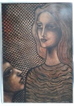 FARNESE DE ANDRADE - Quadro em técnica mista representando rostos femininos assinado e datado de 1970 Mede 70 X 50 cm. 