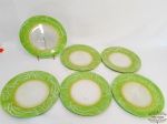 6 Pratos Rasos em Vidro  decorados com bordas Verde .Medida 27 cm diametro.