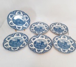 Johnson Bros England-6 Pratos Rasos em Porcelana Azul e Branca Johnson Bros England. Medida 24 cm diametro