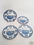 4 Pratos Sobremesa em Porcelana Azul e Branca Johnson Bros England.Medida 18 cm diametro