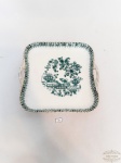 Travessa rasa   Quadrada em Porcelana  Echt Tuppack  Branca e Verde com Folhas . Medida 22 cm x 22 cm.