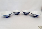 4 Bowls em Porcelana Floral Azul e Branca Chinesa. Medida 11,5cm x 5 cm altura